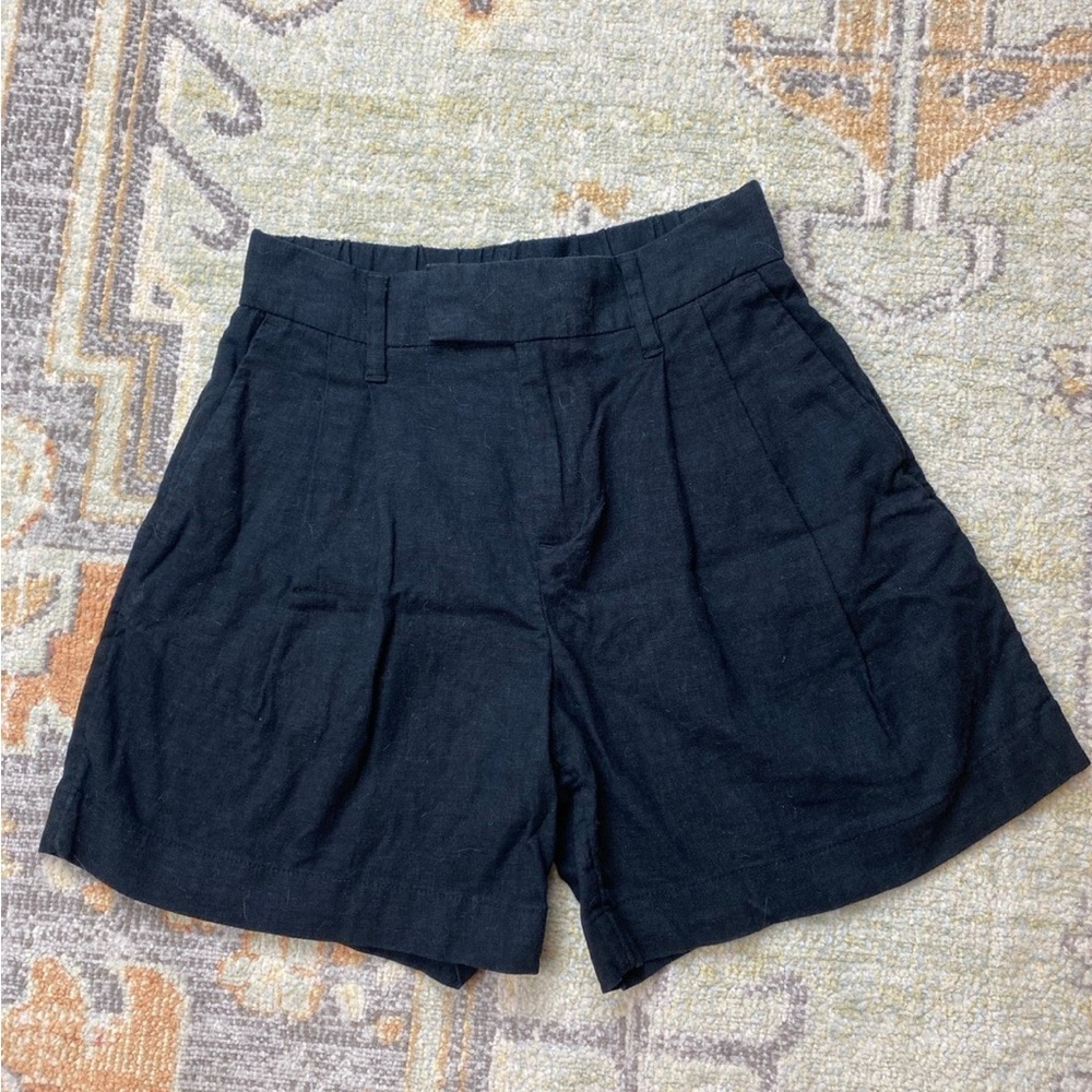 A New Day Black Women's Linen Shorts Pleated High Waist 0